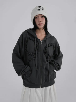 Dimo Ribbon Frill Zip-up Hoodie