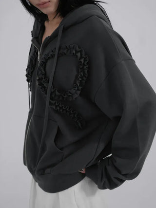 Dimo Ribbon Frill Zip-up Hoodie