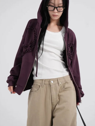 Dimo Ribbon Frill Zip-up Hoodie