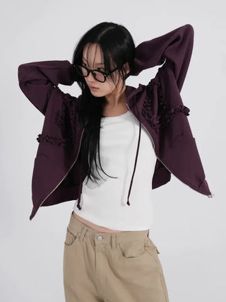 Dimo Ribbon Frill Zip-up Hoodie