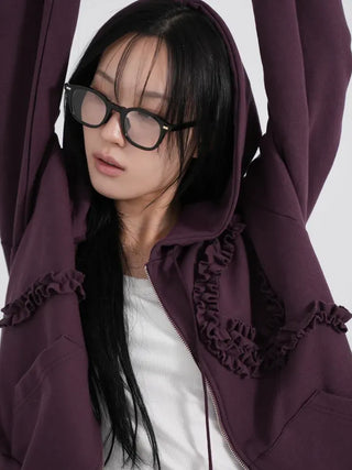 Dimo Ribbon Frill Zip-up Hoodie