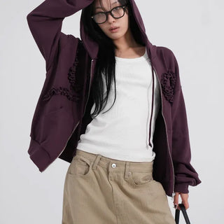 Dimo Ribbon Frill Zip-up Hoodie