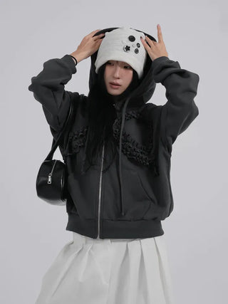 Dimo Ribbon Frill Zip-up Hoodie