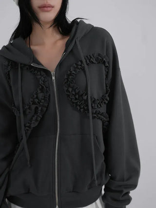 Dimo Ribbon Frill Zip-up Hoodie