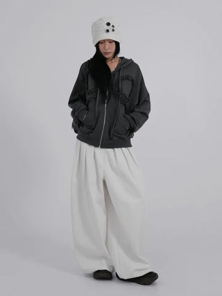 Dimo Ribbon Frill Zip-up Hoodie