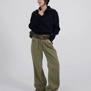 Lumi Low Elastic Waist Khaki Bootcut Pants