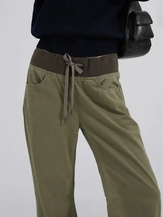 Lumi Low Elastic Waist Khaki Bootcut Pants