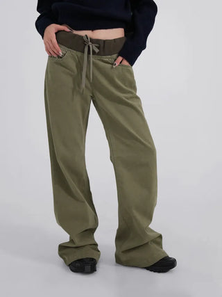Lumi Low Elastic Waist Khaki Bootcut Pants