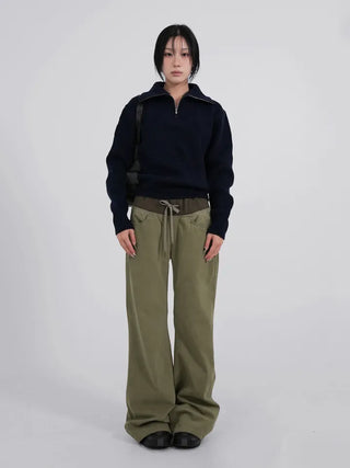 Lumi Low Elastic Waist Khaki Bootcut Pants