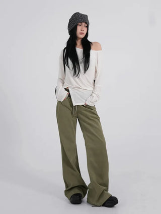 Lumi Low Elastic Waist Khaki Bootcut Pants