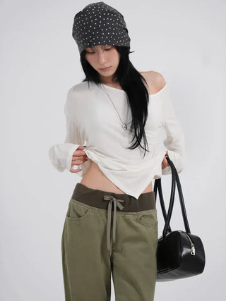 Lumi Low Elastic Waist Khaki Bootcut Pants
