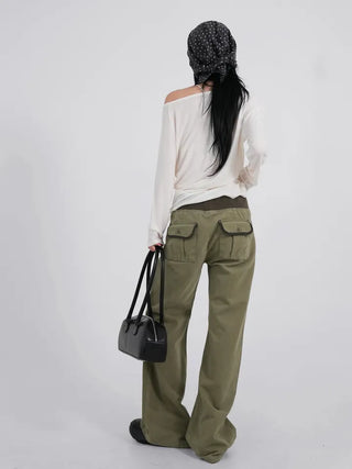 Lumi Low Elastic Waist Khaki Bootcut Pants
