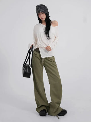 Lumi Low Elastic Waist Khaki Bootcut Pants
