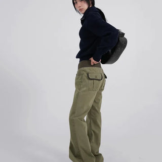 Lumi Low Elastic Waist Khaki Bootcut Pants