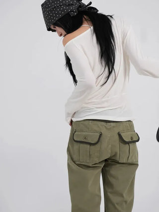 Lumi Low Elastic Waist Khaki Bootcut Pants