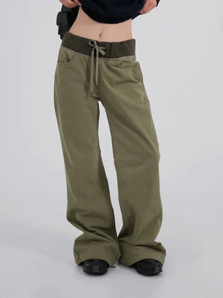 Lumi Low Elastic Waist Khaki Bootcut Pants