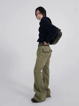 Lumi Low Elastic Waist Khaki Bootcut Pants
