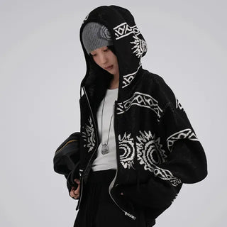 Daen Ethnic Cowichan Knit Zip-Up Hoodie