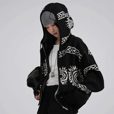 Daen Ethnic Cowichan Knit Zip-Up Hoodie