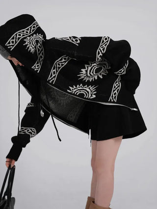 Daen Ethnic Cowichan Knit Zip-Up Hoodie