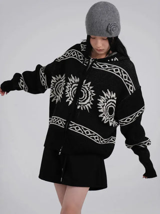 Daen Ethnic Cowichan Knit Zip-Up Hoodie