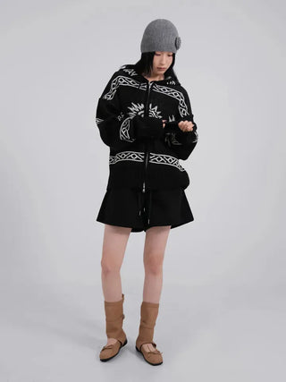 Daen Ethnic Cowichan Knit Zip-Up Hoodie
