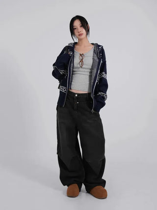 Daen Ethnic Cowichan Knit Zip-Up Hoodie