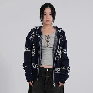 Daen Ethnic Cowichan Knit Zip-Up Hoodie
