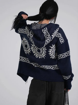 Daen Ethnic Cowichan Knit Zip-Up Hoodie
