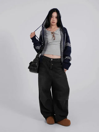 Daen Ethnic Cowichan Knit Zip-Up Hoodie