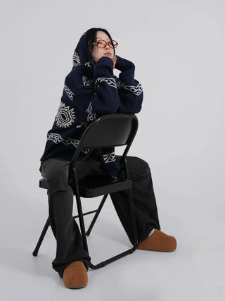 Daen Ethnic Cowichan Knit Zip-Up Hoodie