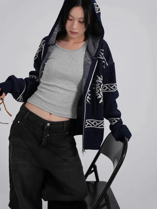 Daen Ethnic Cowichan Knit Zip-Up Hoodie