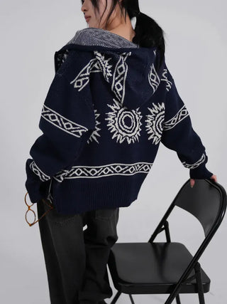 Daen Ethnic Cowichan Knit Zip-Up Hoodie
