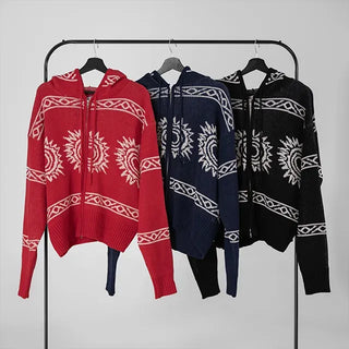 Daen Ethnic Cowichan Knit Zip-Up Hoodie