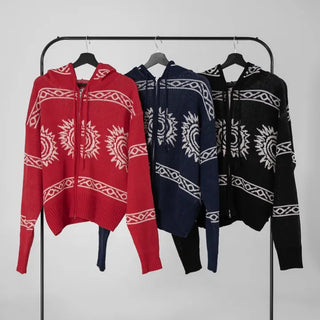 Daen Ethnic Cowichan Knit Zip-Up Hoodie