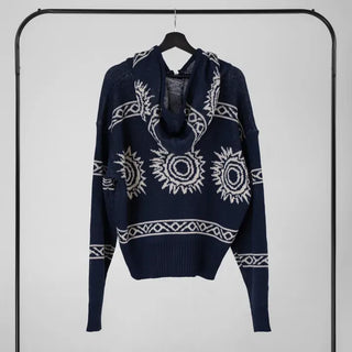Daen Ethnic Cowichan Knit Zip-Up Hoodie