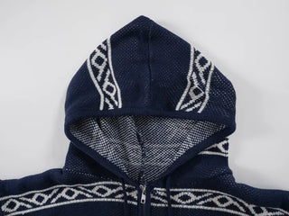Daen Ethnic Cowichan Knit Zip-Up Hoodie