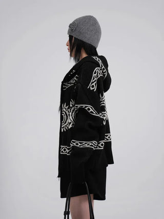 Daen Ethnic Cowichan Knit Zip-Up Hoodie