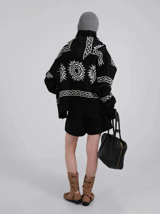 Daen Ethnic Cowichan Knit Zip-Up Hoodie