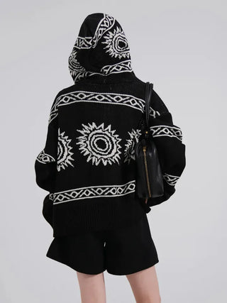 Daen Ethnic Cowichan Knit Zip-Up Hoodie