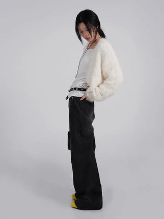 Suan Cutline Semi-Flare Wide Denim Jeans