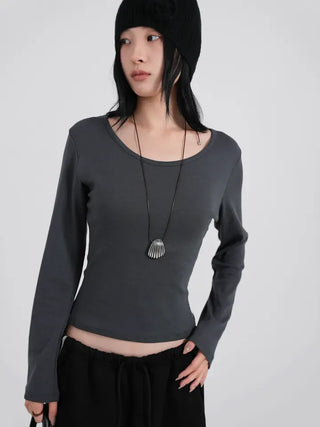 Heo Modal U-neck Semi-Slim Long Sleeve Tee