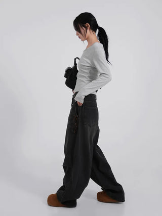 Moco Folded Double Section Wide Jeans