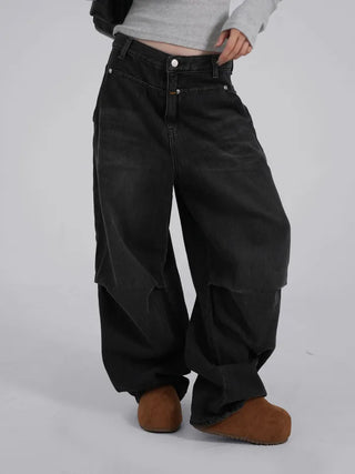 Moco Folded Double Section Wide Jeans