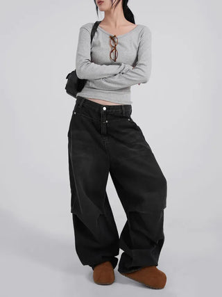 Moco Folded Double Section Wide Jeans
