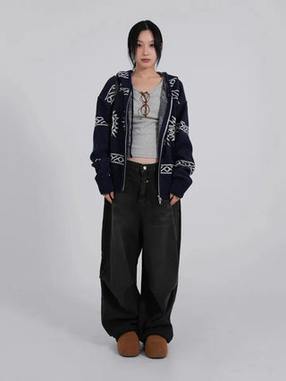 Moco Folded Double Section Wide Jeans