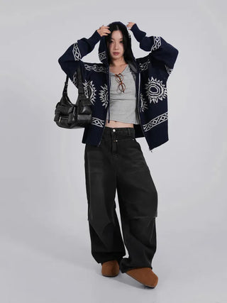 Moco Folded Double Section Wide Jeans