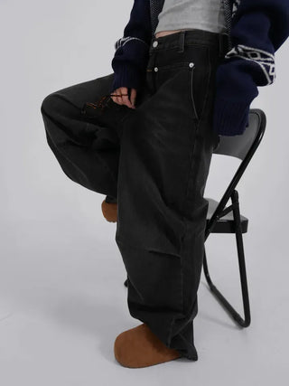 Moco Folded Double Section Wide Jeans