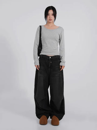 Moco Folded Double Section Wide Jeans