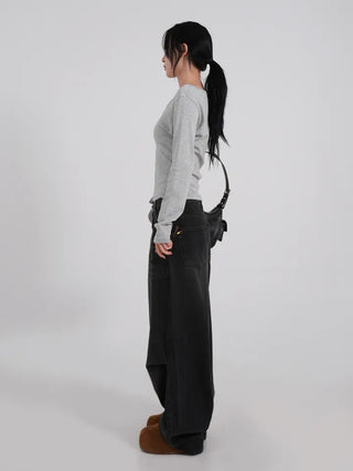 Moco Folded Double Section Wide Jeans